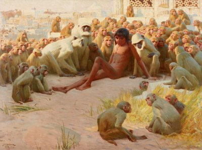 Mowgli made Leader of the Bandar-log, 1918 by John Charles Dollman